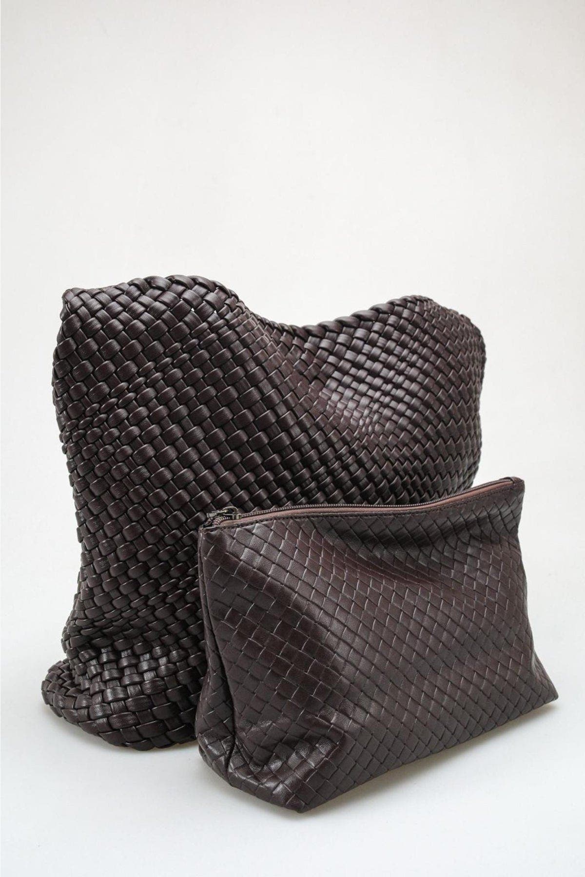 Bellini Woven Handle Bag, Main, color, Brown