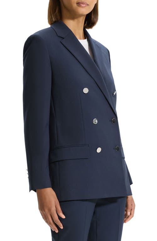 Theory Boxy Double-breasted Wool-blend Jacket In Nocturne Navy