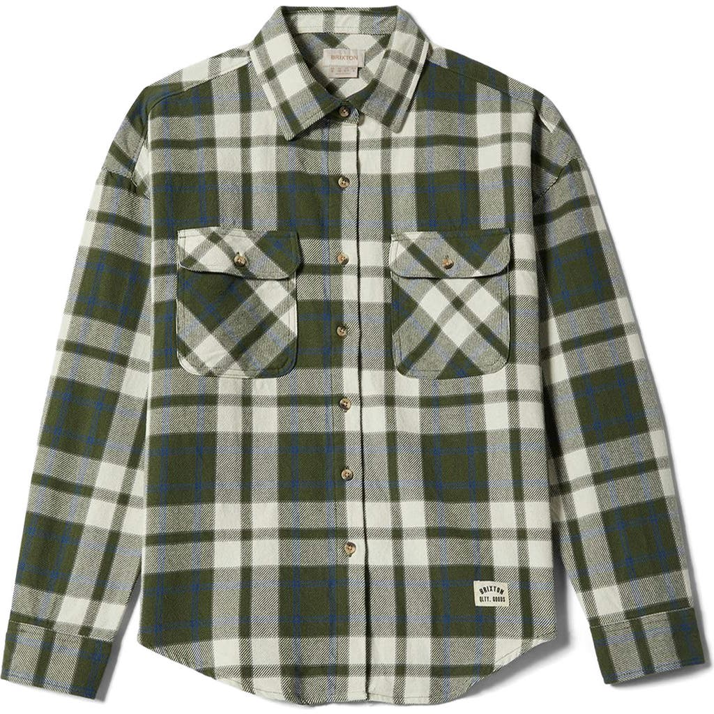 Brixton Bowery Plaid Cotton Overshirt In Green