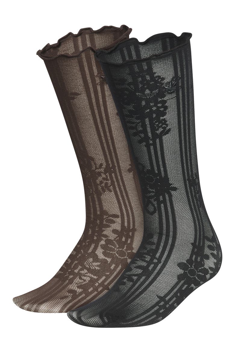 Superlite 2-Pack Assorted Lace Crew Socks, Main, color, COFFEE BROWN/ BLACK