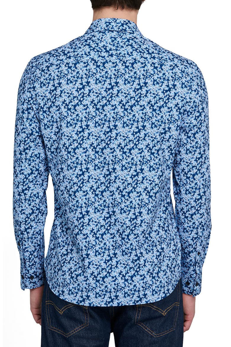 Slim Fit Floral Cluster Performance Long Sleeve Shirt, Alternate, color, NAVY/BLUE
