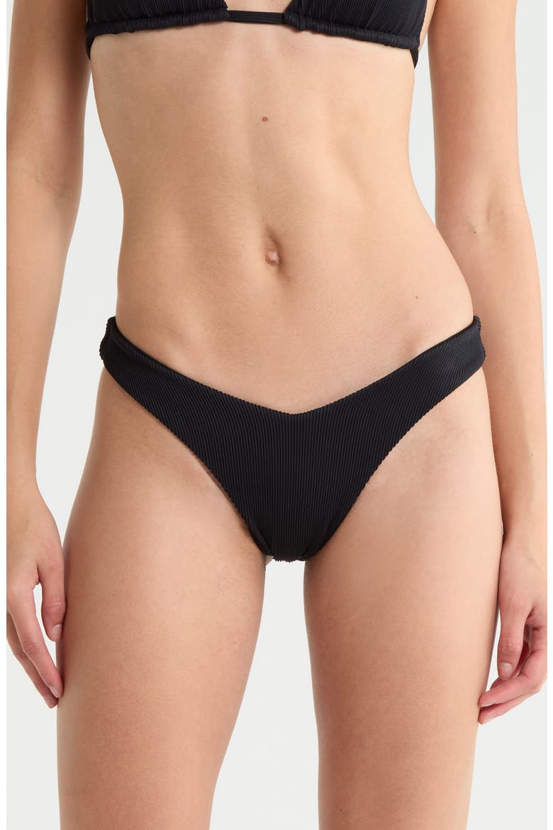 Y-Cut Thong Bikini Bottoms, Main, color, PITCH BLACK