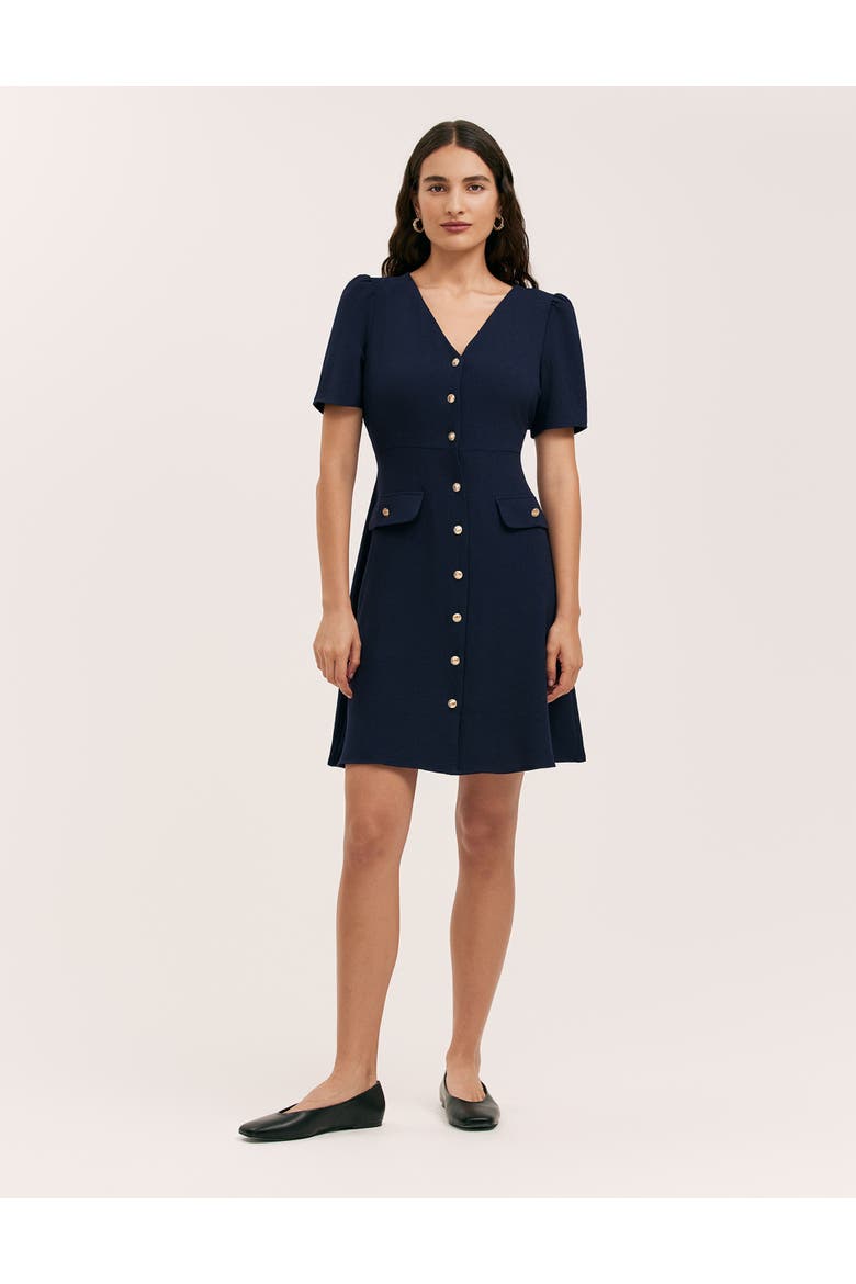 Lucille Crepe Button Front Mini Dress, Alternate, color, Navy