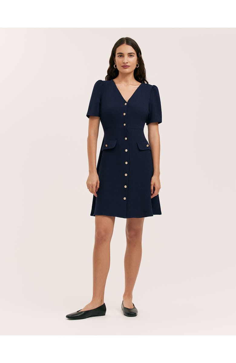 Finery London Lucille Crepe Button Front Mini Dress, Alternate, color, Navy