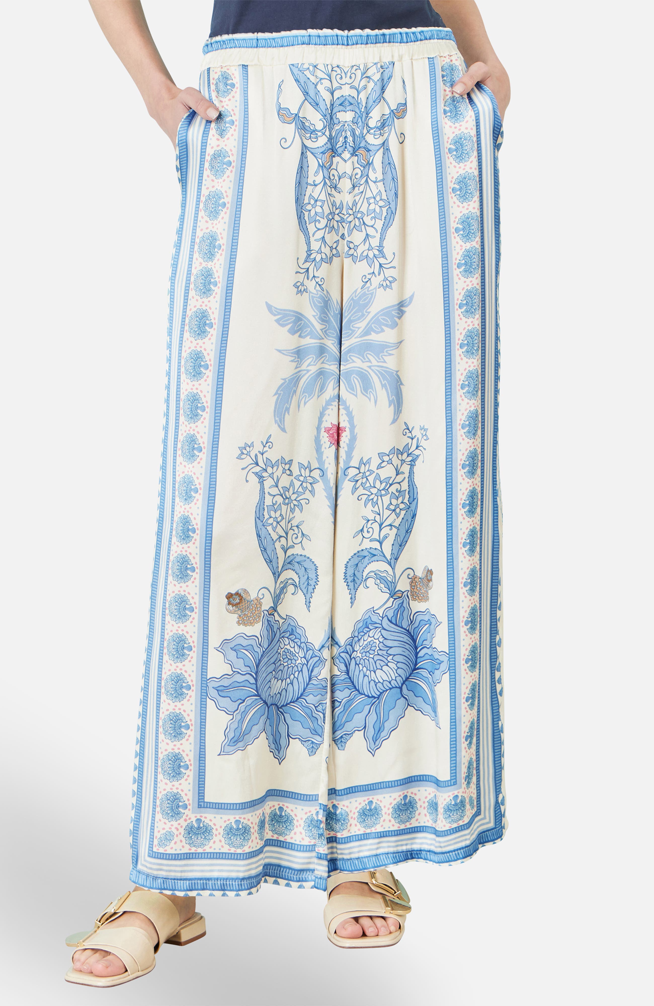 Satin Print Placement Relaxed Trousers