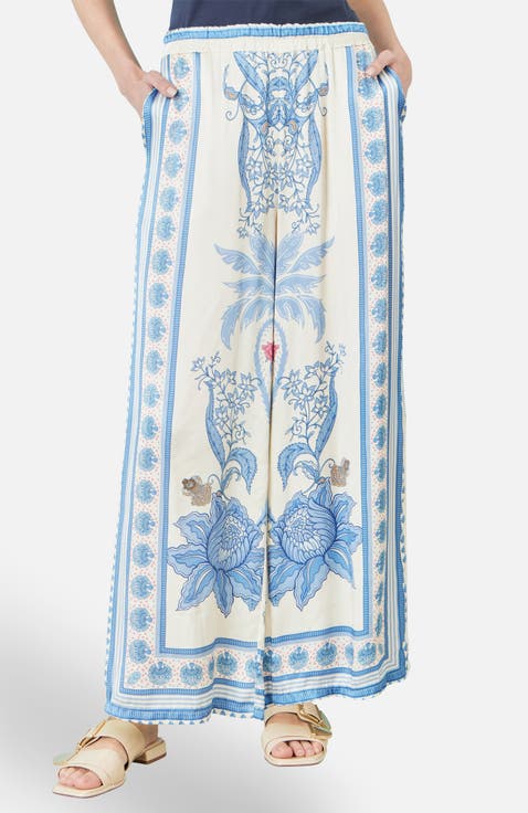 Satin Print Placement Relaxed Trousers