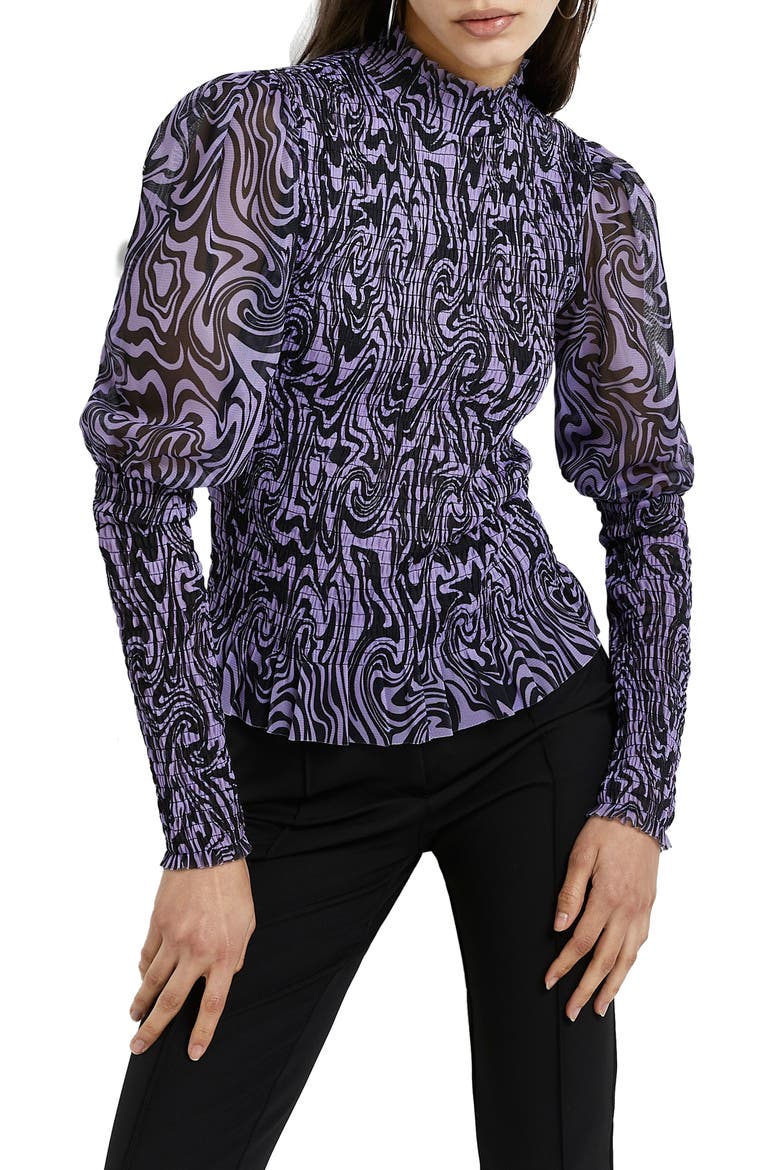 Shirred Long Sleeve Top, Main, color, MEDIUM PURPLE