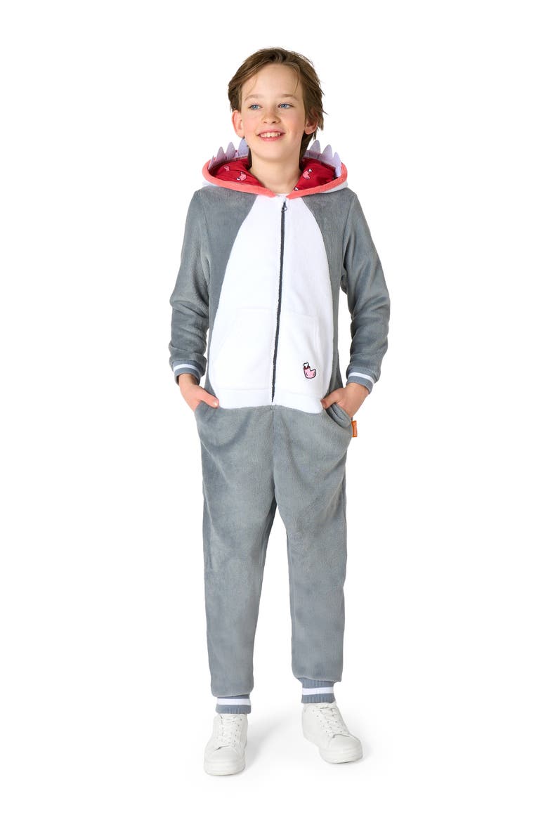 Kids' Shark One Piece Hooded Jumpsuit, Main, color, GREY