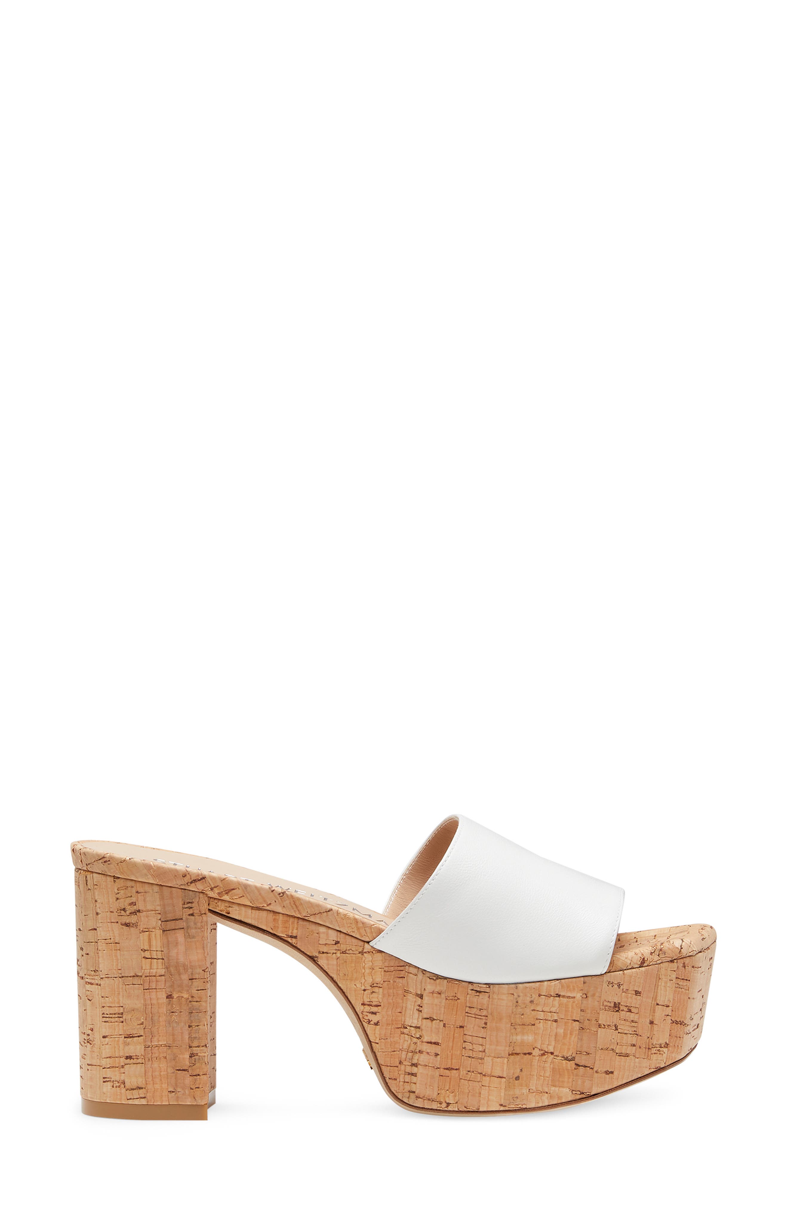 Stuart Weitzman Squarehigh Platform 95 Slide Sandal, Alternate, color, White.