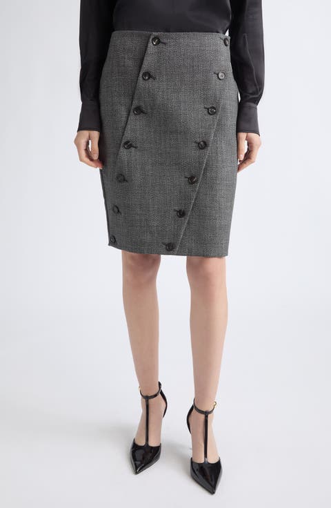 Wool Asymmetric Panel Skirt