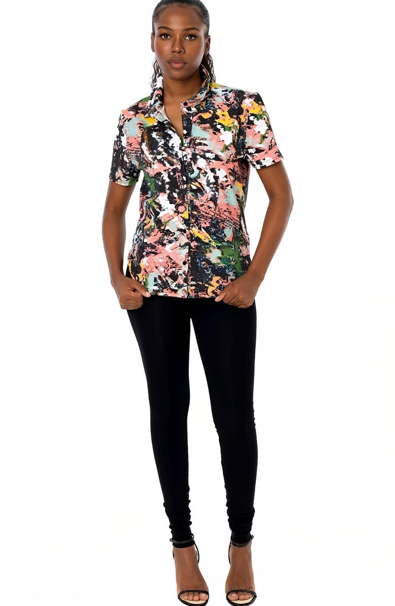 Dai Moda Clark Frenzy Short Sleeve Button-Up Jersey Shirt, Alternate, color, Black