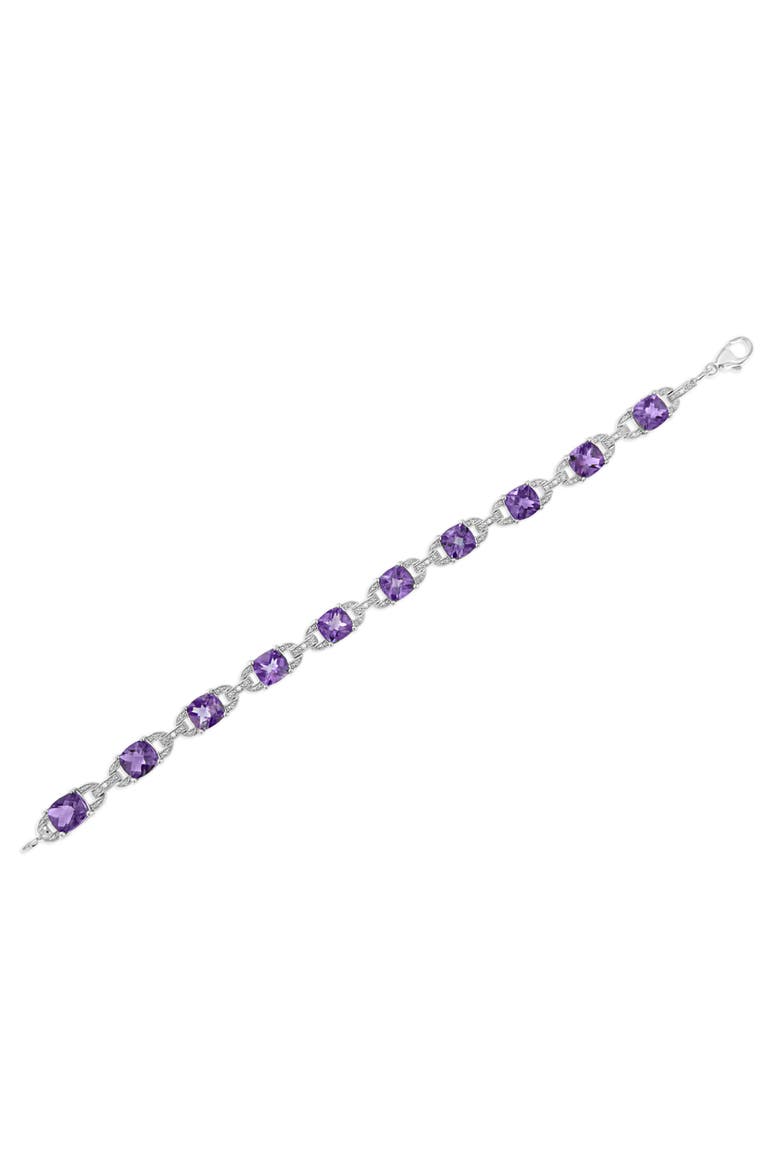 Silver 7mm Cushion Cut Amethyst Gemstone and Diamond Tennis Link Bracelet, Alternate, color, White