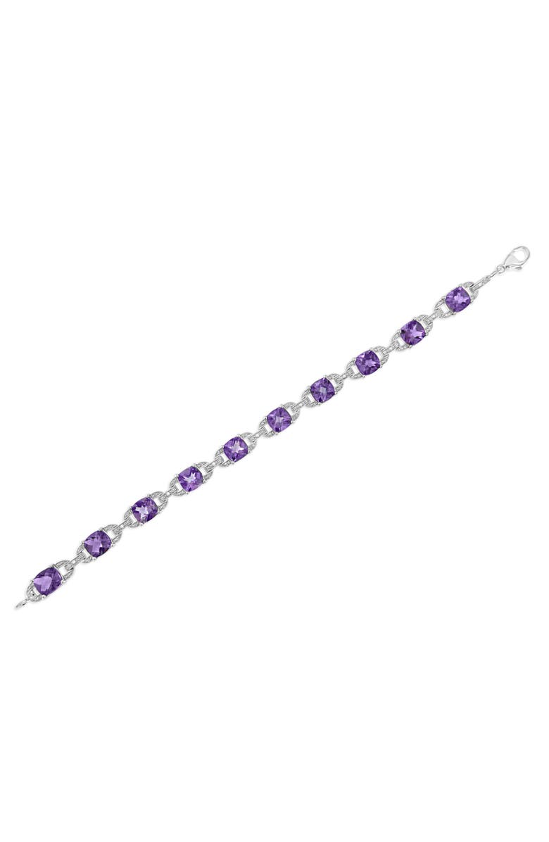 Haus of Brilliance Silver 7mm Cushion Cut Amethyst Gemstone and Diamond Tennis Link Bracelet, Alternate, color, White