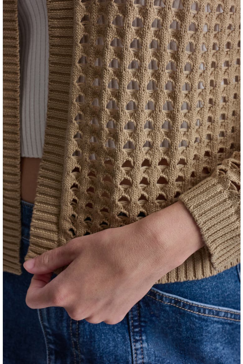 Open Stitch Cotton Cardigan, Alternate, color, TRAVERTINE