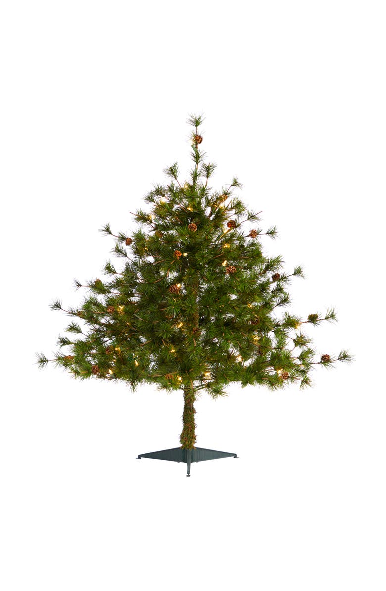 NEARLY NATURAL 3-ft Colorado Mountain Pine Artificial Christmas Tree with 50 Clear Lights, 171 Bendable Branches and Pine Cones, Main, color, Green