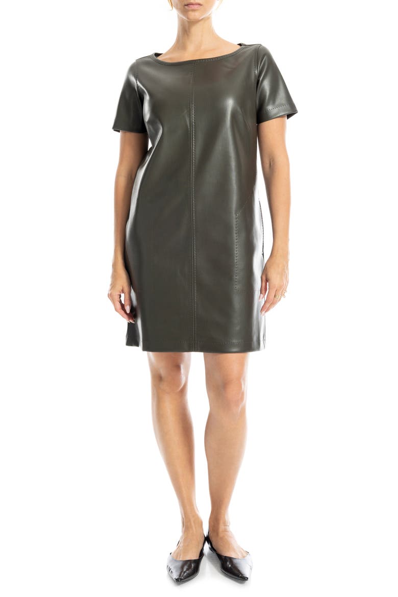 Short Sleeve Faux Leather Dress, Main, color, LODEN-LODEN