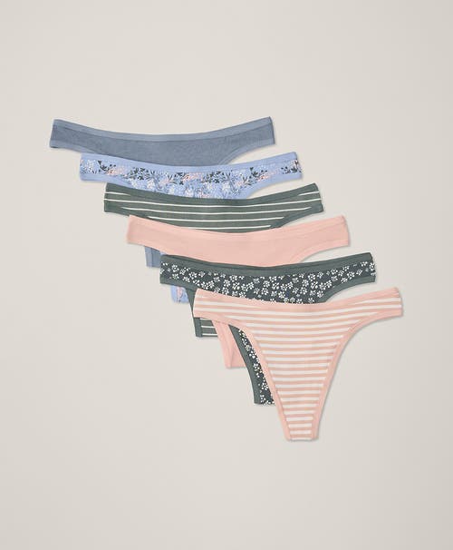 Pact Organic Cotton Everyday Mid Rise Thong 6-pack
