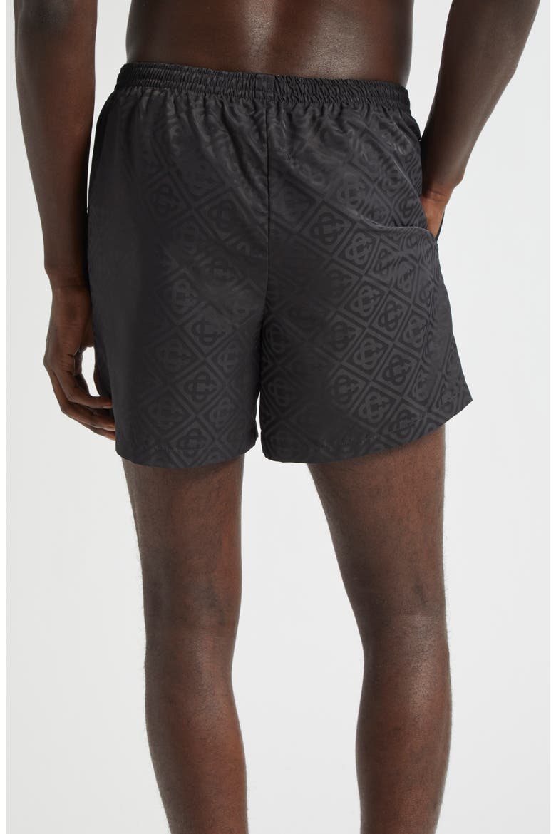 Diamond Logo Jacquard Swim Trunks, Alternate, color, BLACK