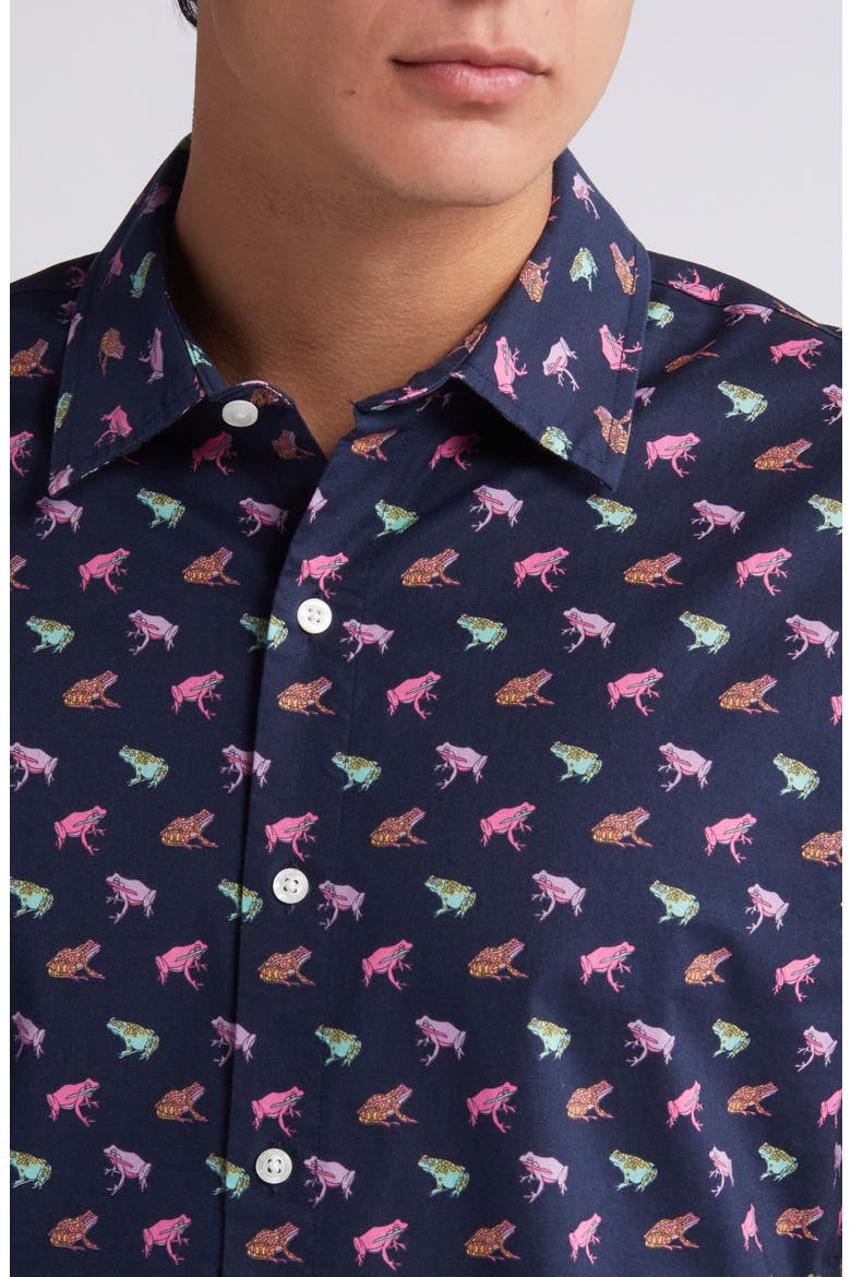 Riviera Frog Print Short Sleeve Stretch Cotton Button-Up Shirt, Alternate, color, FABULOUS FROGS C28