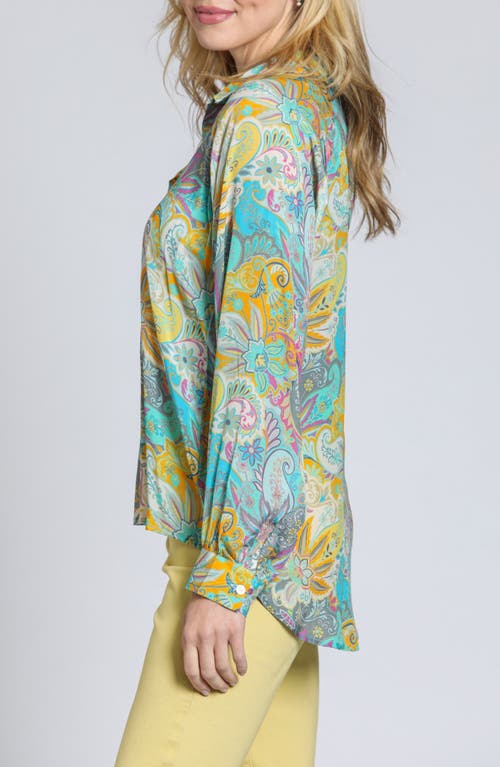 Apny Print Popover Top In Turquoise/yellow Mul