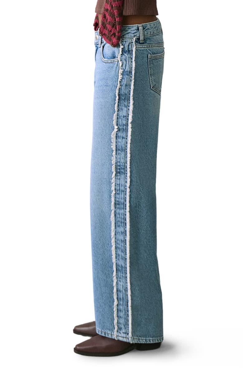 MANGO TEEN Frayed Side Low Rise Wide Leg Jeans, Alternate, color, Medium Blue