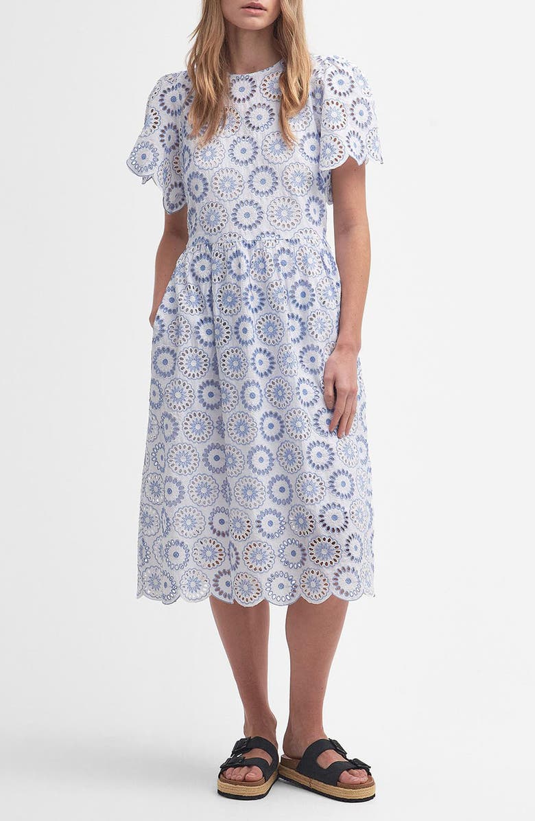 Barbour Juliette Eyelet Embroidery Midi Dress, Main, color, 