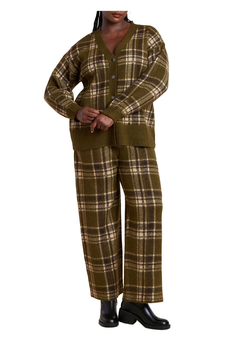 ELOQUII Sweater Intarsia Pant, Main, color, Twill Plaid