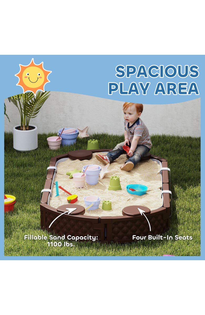 Qaba Kids Sandbox with Cover, Built-in Seating & Bottom Liner, Alternate, color, Brown