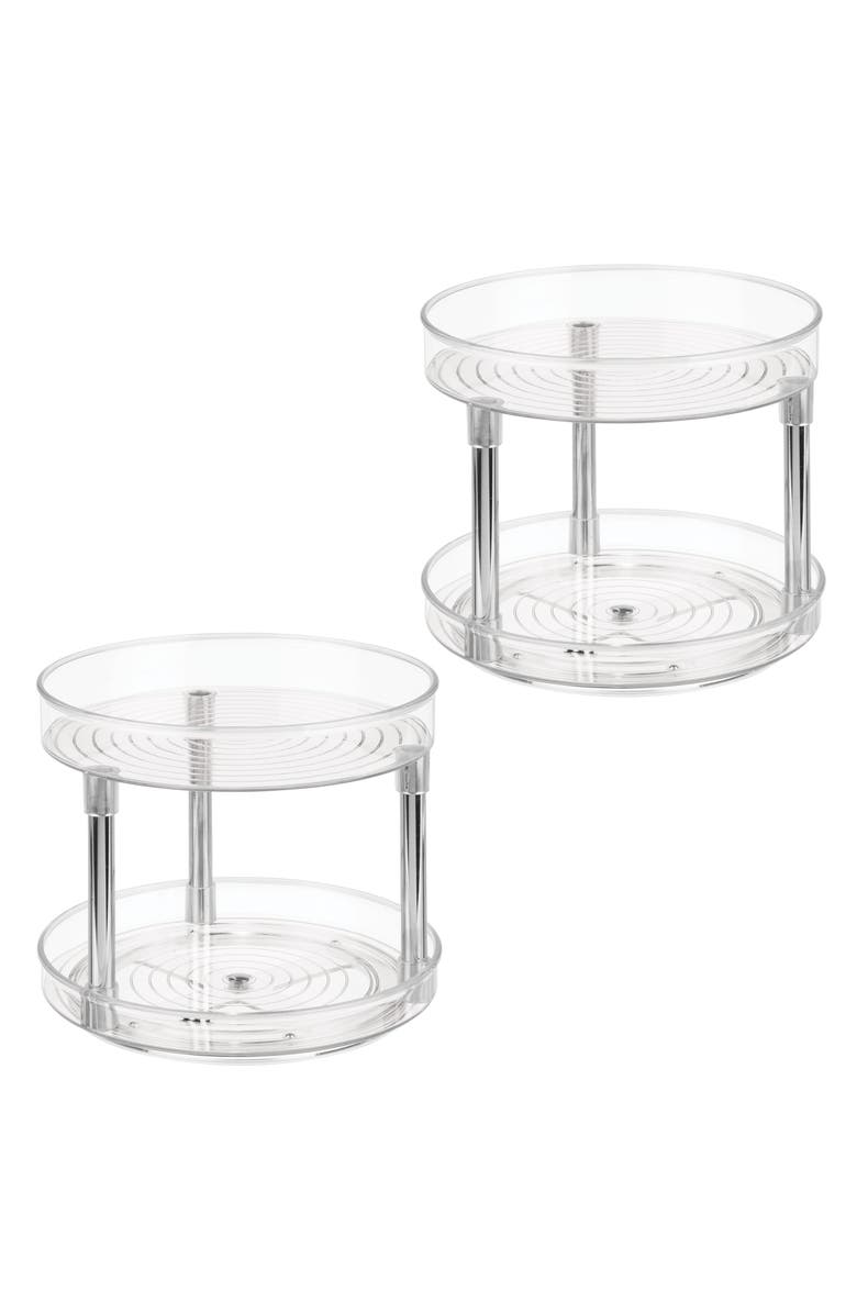 iDesign 9-Inch Plastic 2-Tier Lazy Susan - Set of 2 - Clear/Chrome, Main, color, Clear/Chrome