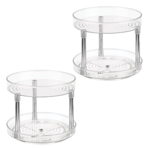9-Inch Plastic 2-Tier Lazy Susan - Set of 2 - Clear/Chrome