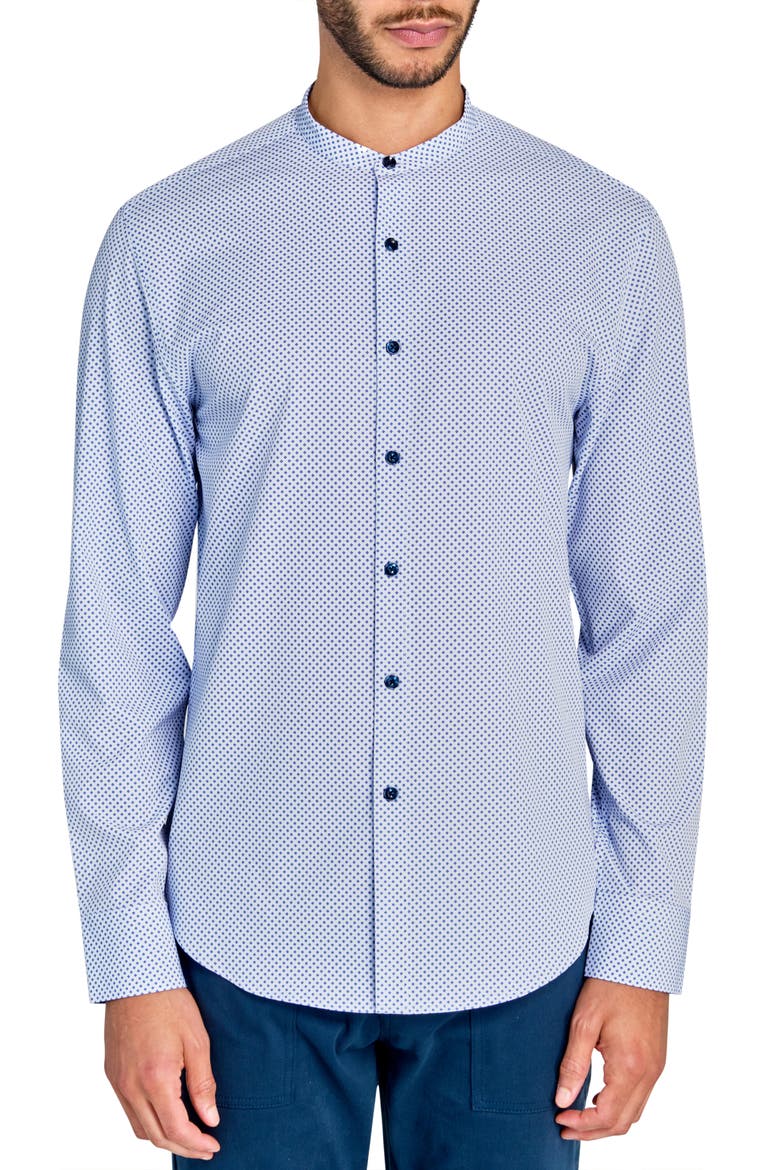 Slim Fit Micro Geo Recycled 4-Way Stretch Performance Long Sleeve Shirt, Main, color, WHITE/BLUE