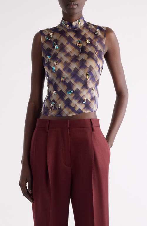 Dries Van Noten Carmasa Check Crystal Embellished Top In Purple