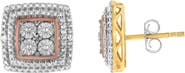 Haus of Brilliance Silver Diamond Accented Square Shaped Milgrain Stud Earrings