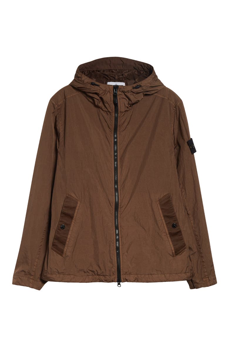 Coated Crinkled Hooded Water Repellent Jacket, Alternate, color, UMBER