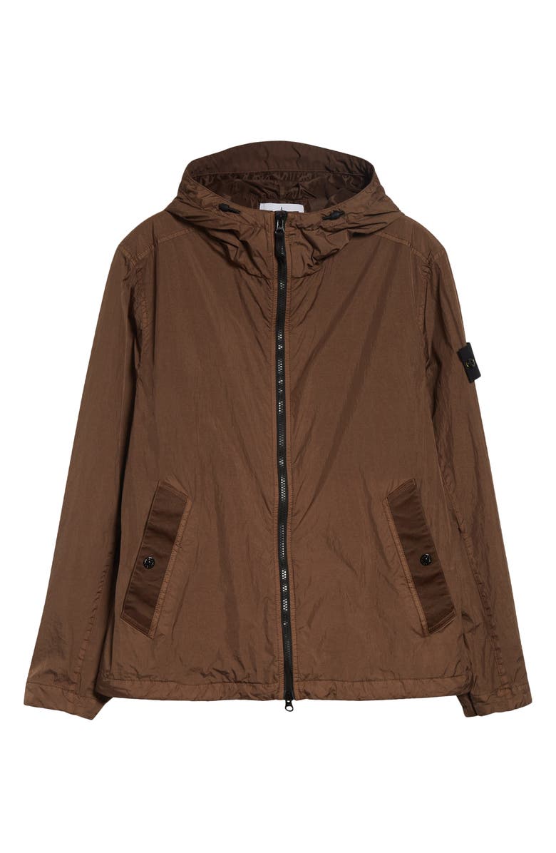 Stone Island Coated Crinkled Hooded Water Repellent Jacket, Main, color, Umber