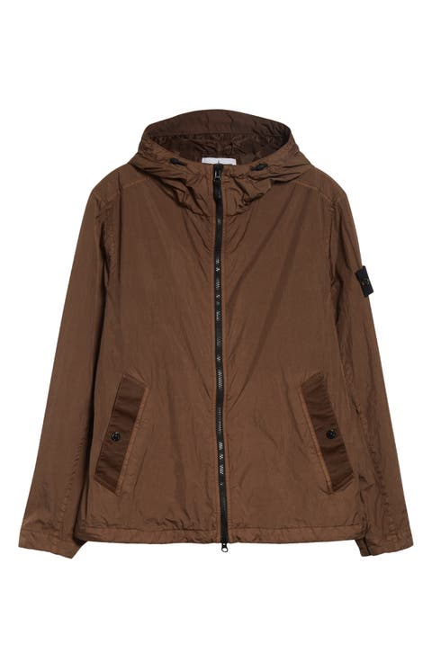 Coated Crinkled Hooded Water Repellent Jacket