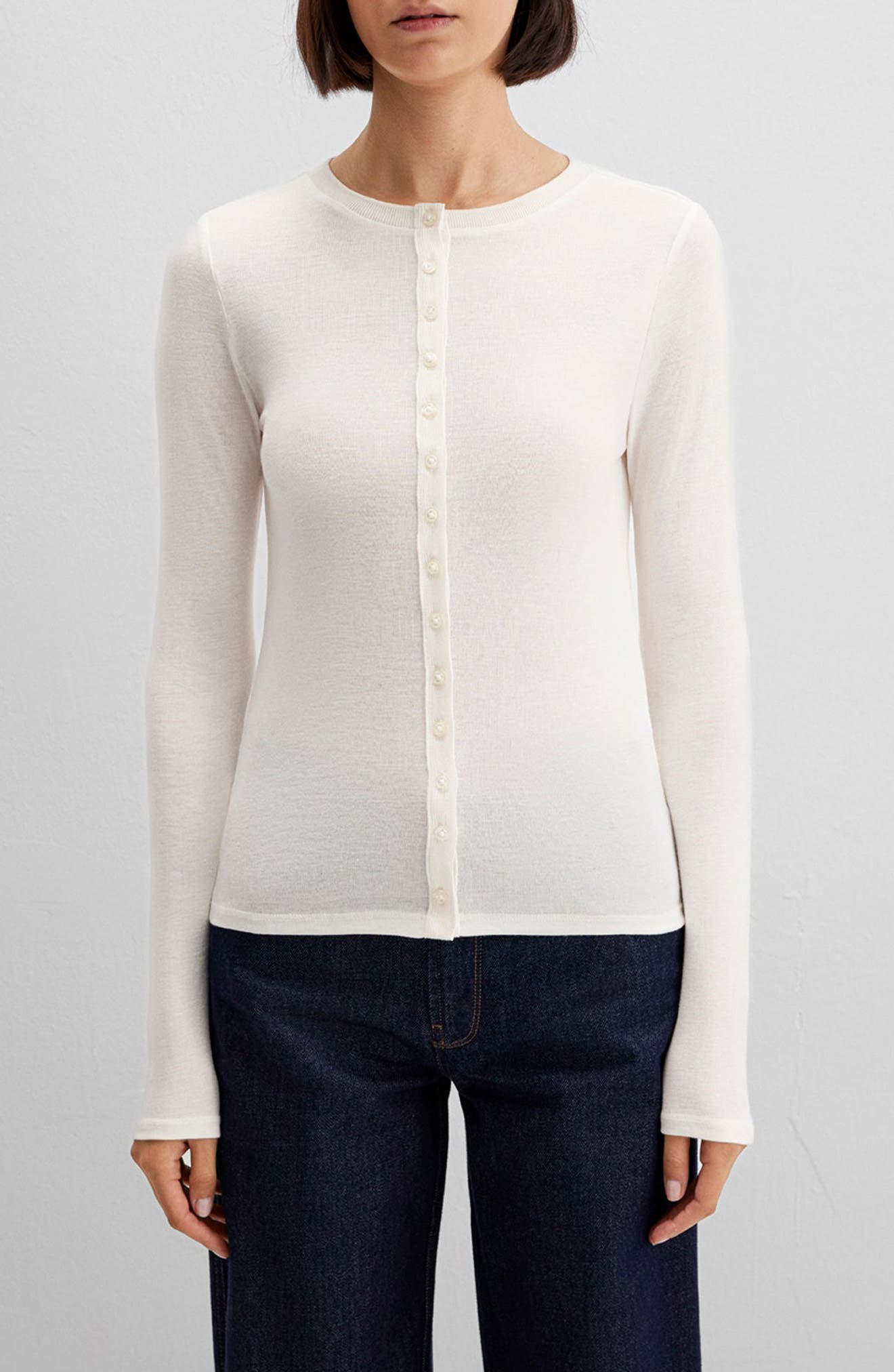 Long Sleeve Jersey Button-Up Top