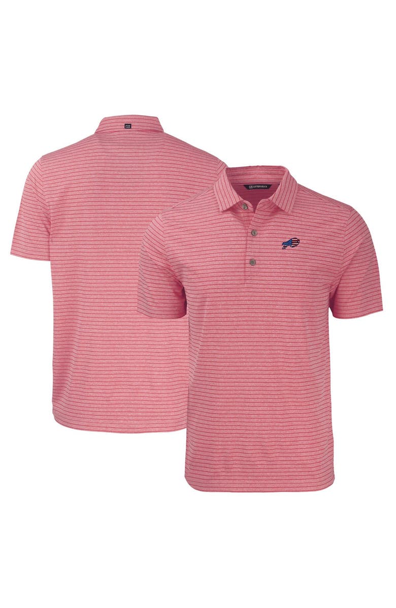 Cutter & Buck Men's Cutter & Buck Heather Red Buffalo Bills  Americana Forge Eco Heather Stripe Stretch Recycled Polo, Alternate, color, 