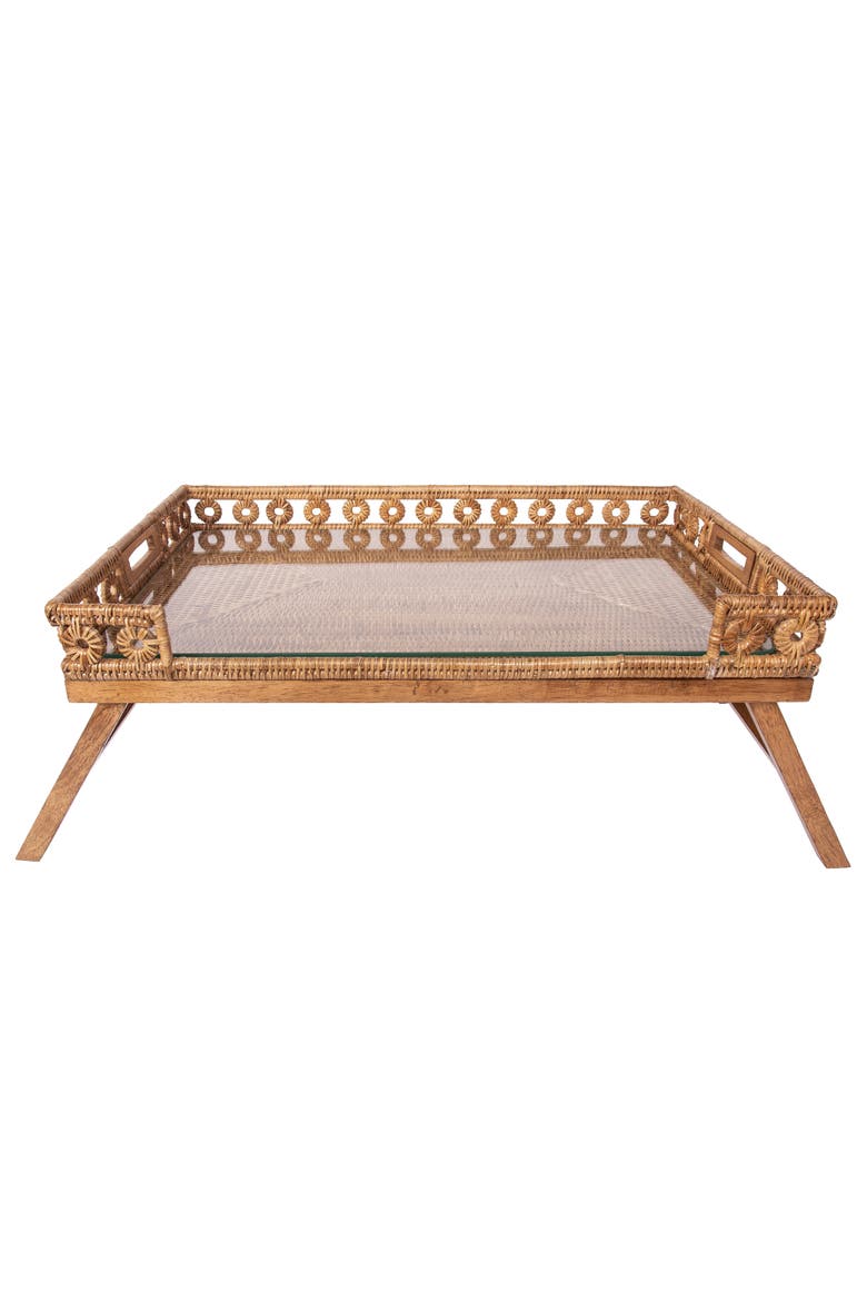 Inna Rattan Breakfast Tray with Glass Insert, Main, color, Honey Brown