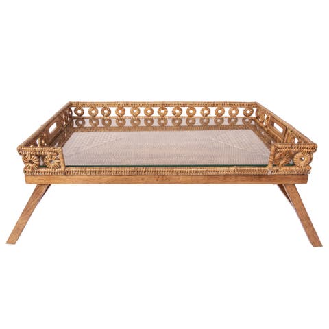 Artifacts Rattan Inna Design Breakfast Tray with Wooden Legs & Glass Insert
