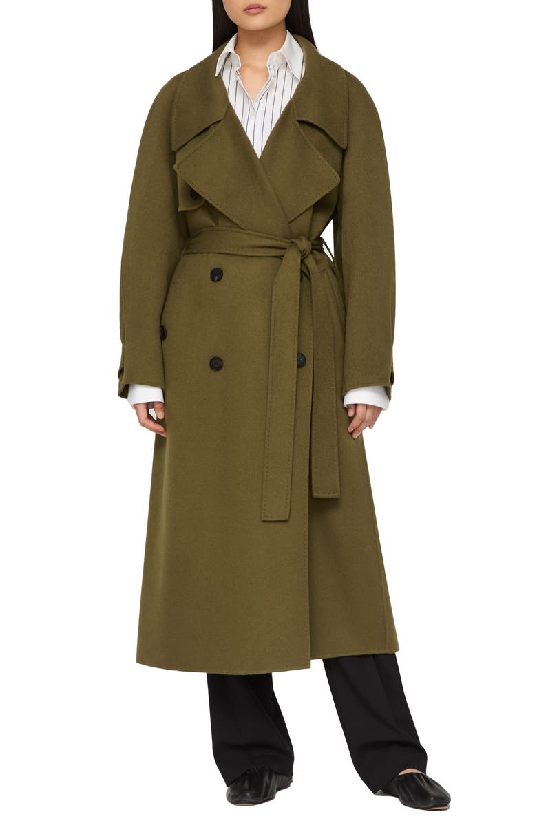 Lafayette 148 New York Oversize Belted Double Face Cashmere Trench Coat, Main, color, Forage Green