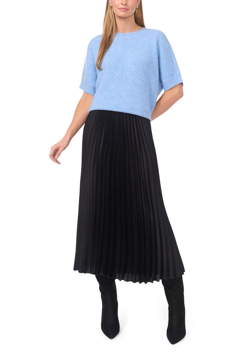 Short Sleeve Sweater, Alternate, color, BLUE HEATHER