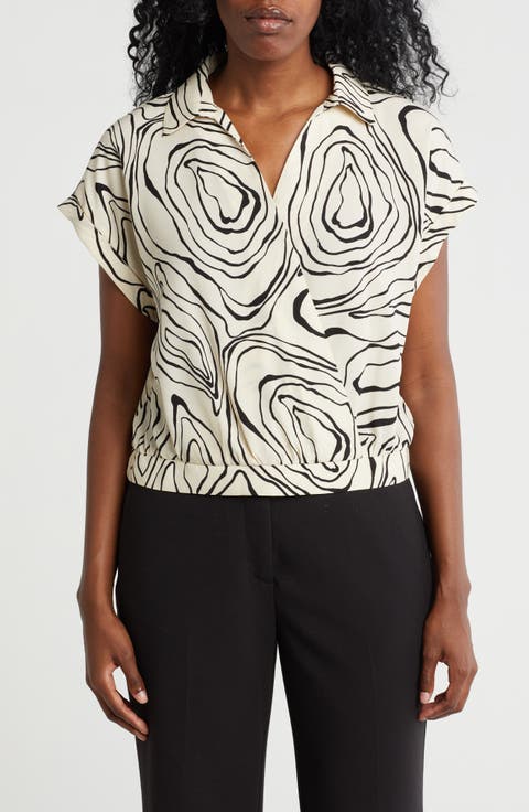 Collared Short Sleeve Faux Wrap Crop Top