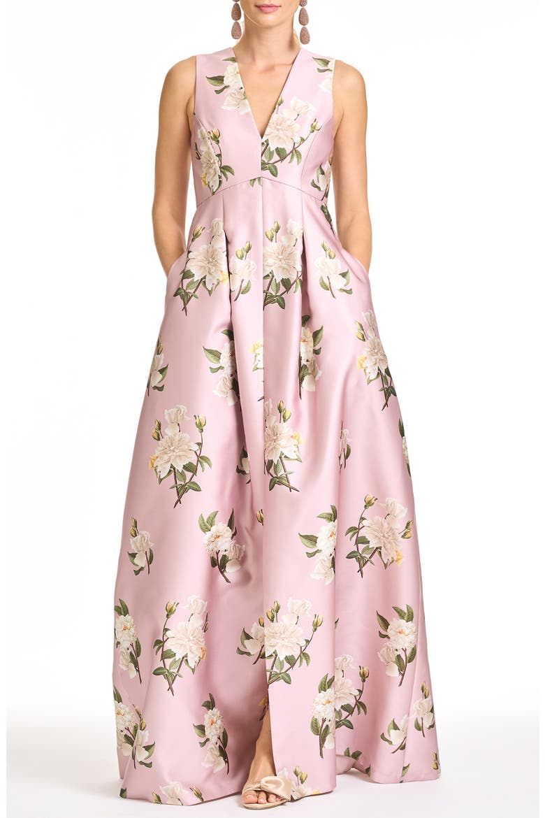 Brooklynne Floral Sleeveless Gown, Main, color, ROSE QUARTZ TEA