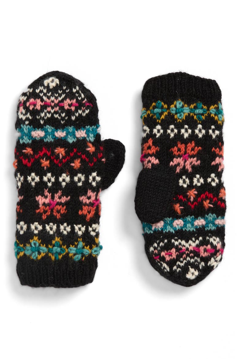River Hand Knit Wool Mittens, Main, color, BLACK