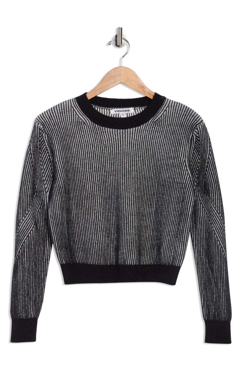 Vigoss Shadow Rib Crewneck Sweater, Alternate, color, Black Combo