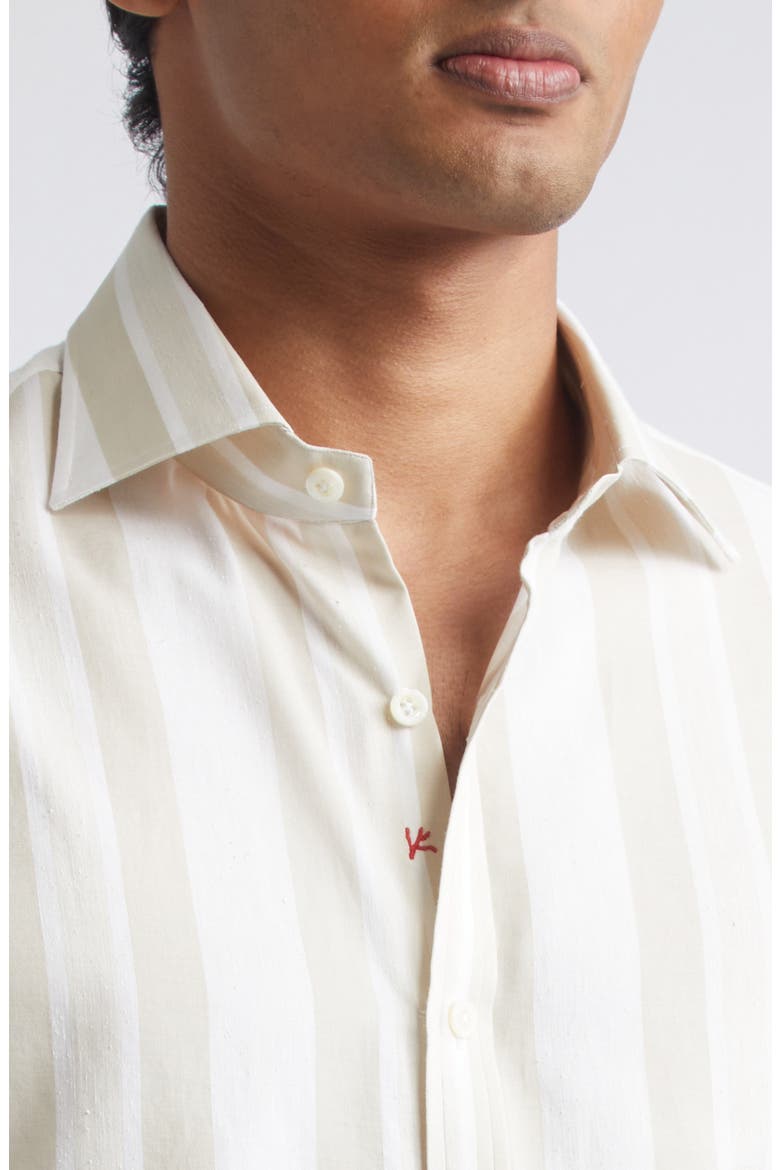 Stripe Cotton & Silk Button-Up Shirt, Alternate, color, WHITE BEIGE