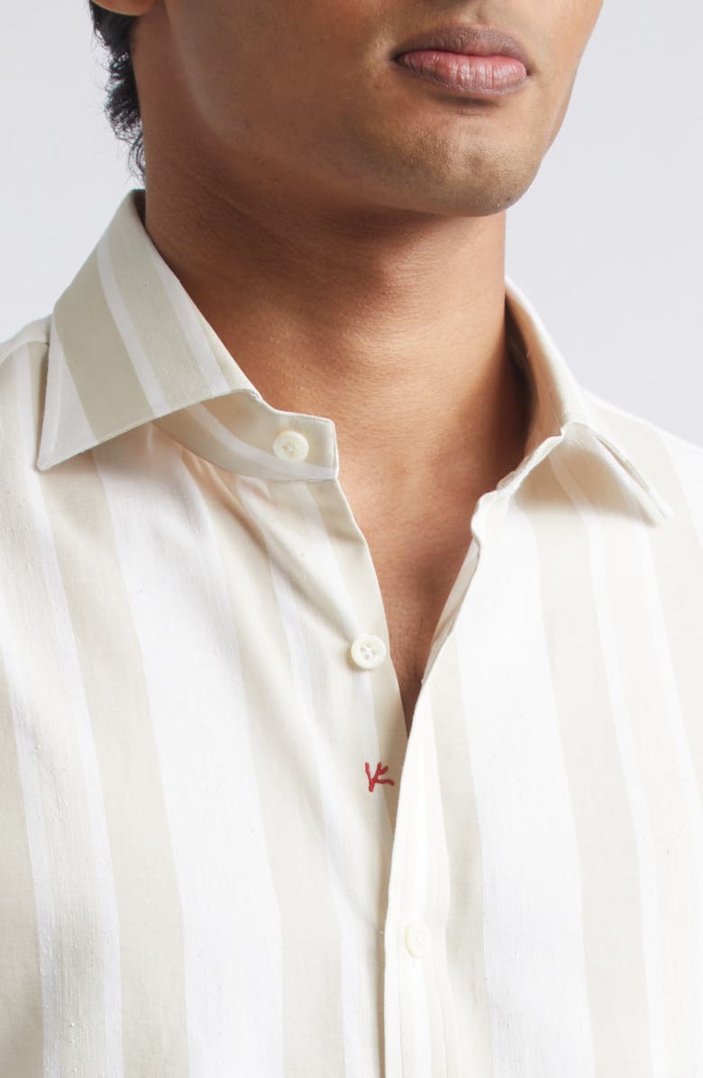 ISAIA Stripe Cotton & Silk Button-Up Shirt, Alternate, color, White Beige