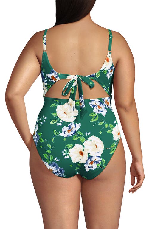 Lands' End Wrap Monokini High Leg One Piece Swimsuit In Island Emerald Petunia Floral