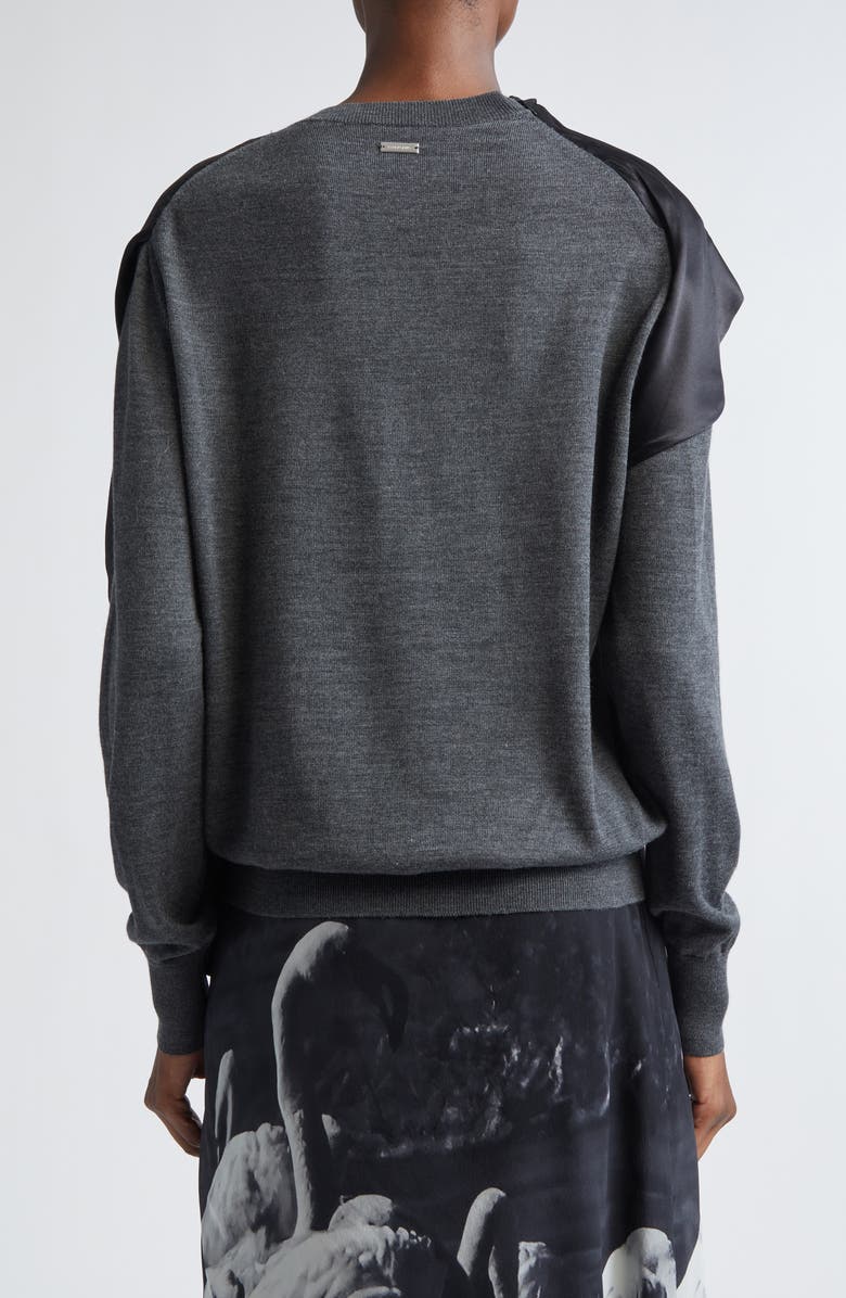 FERRAGAMO Satin Scarf Neck Virgin Wool Mélange Sweater, Alternate, color, Lead Grey Melange